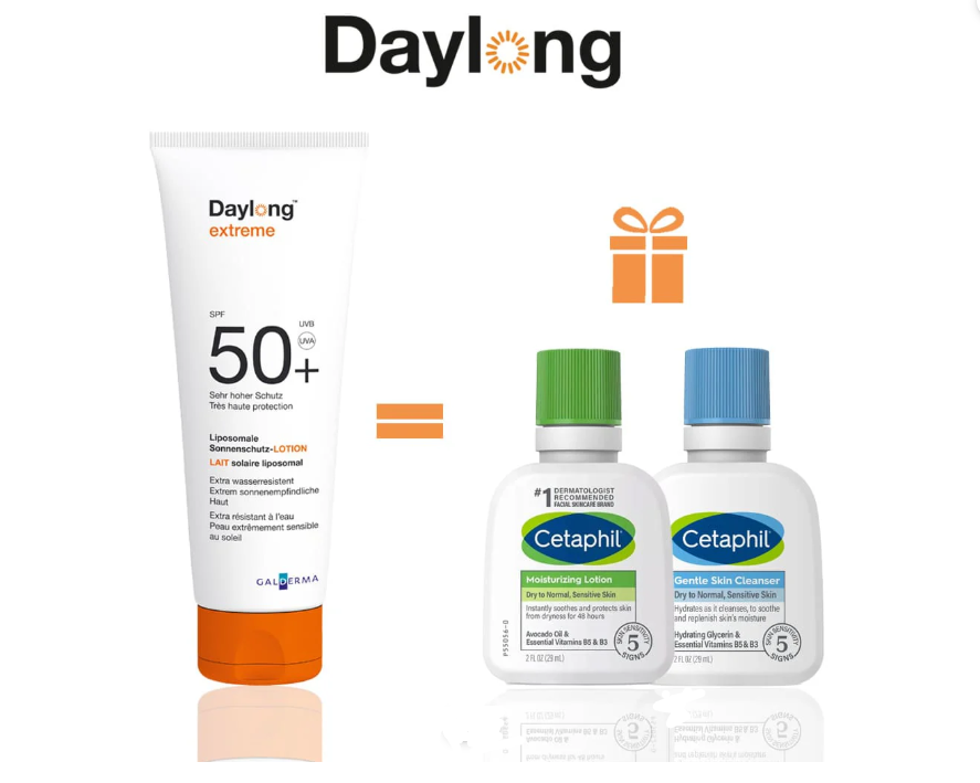 Daylong Extrême Lait Solaire Liposomal Spf50 100ml = Lotion 29ML + skin cleanser 29 ML OFFERTS